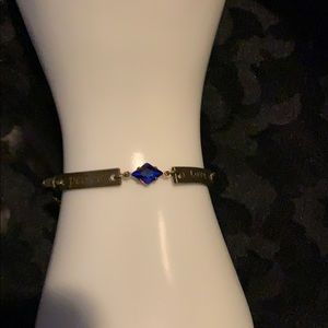 Blue Gemstone Bronze Love & Peace Plate Necklace